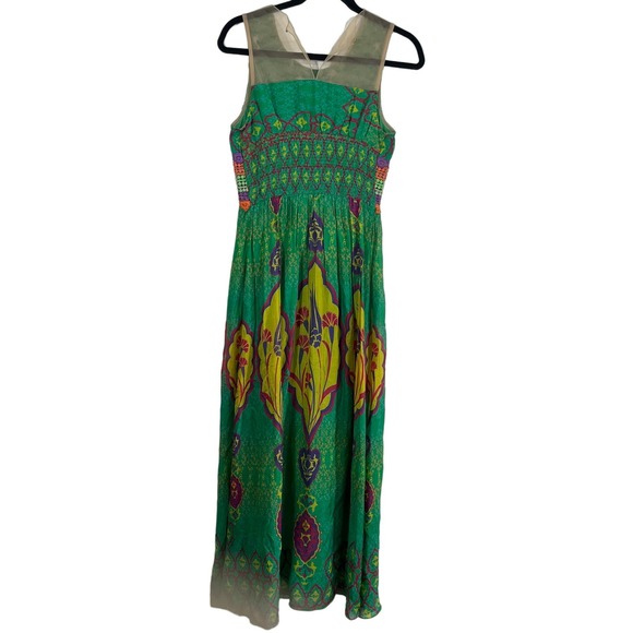 Hemant & Nandita Mintzita‎ Green Silk Maxi Dress Anthropologie Boho Embroidered - Picture 8 of 10